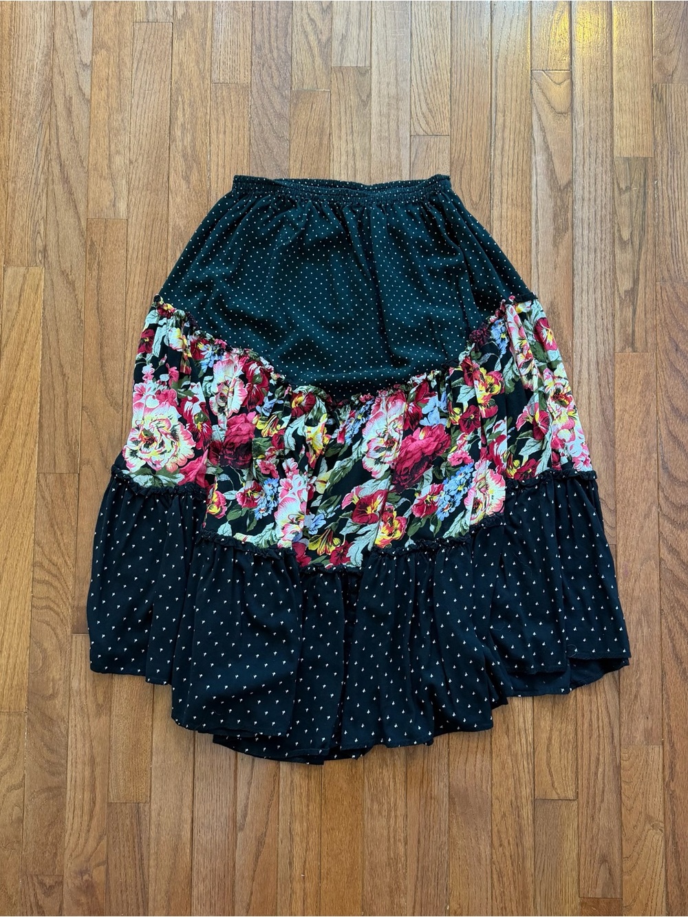 Boho Black Floral Tiered Skirt